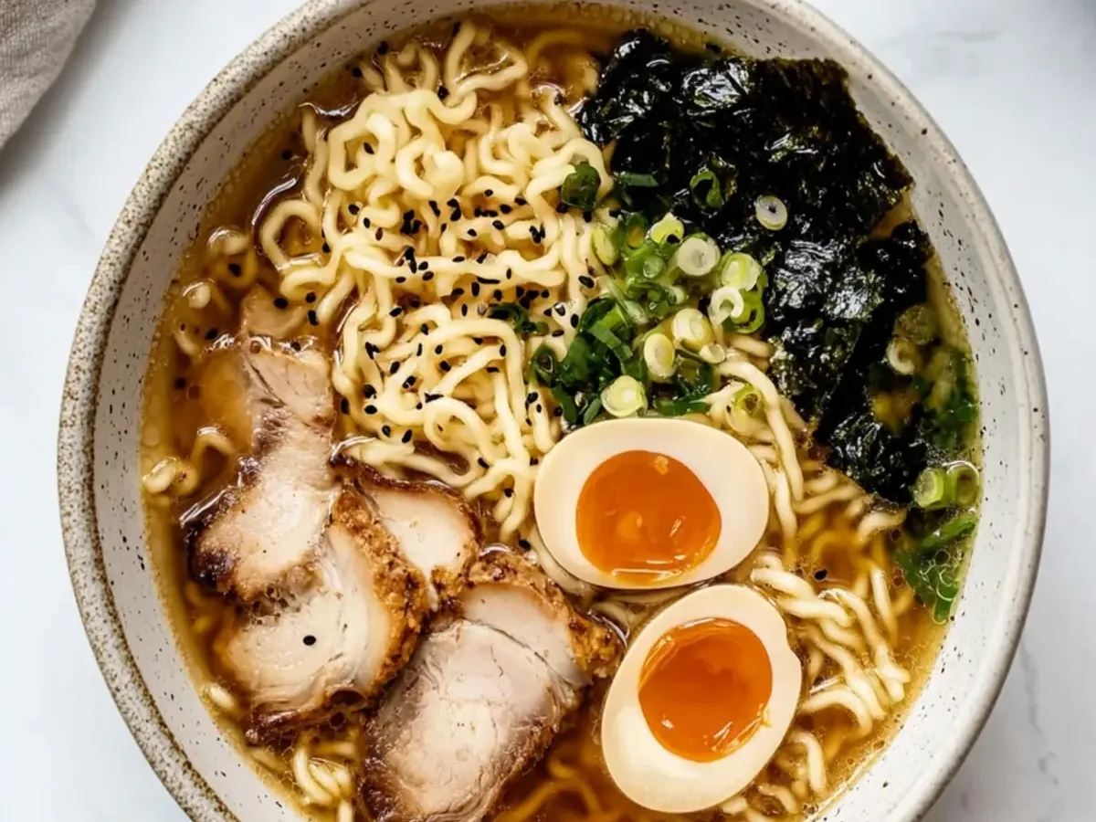 Ramen bowl with pork, egg and noodles